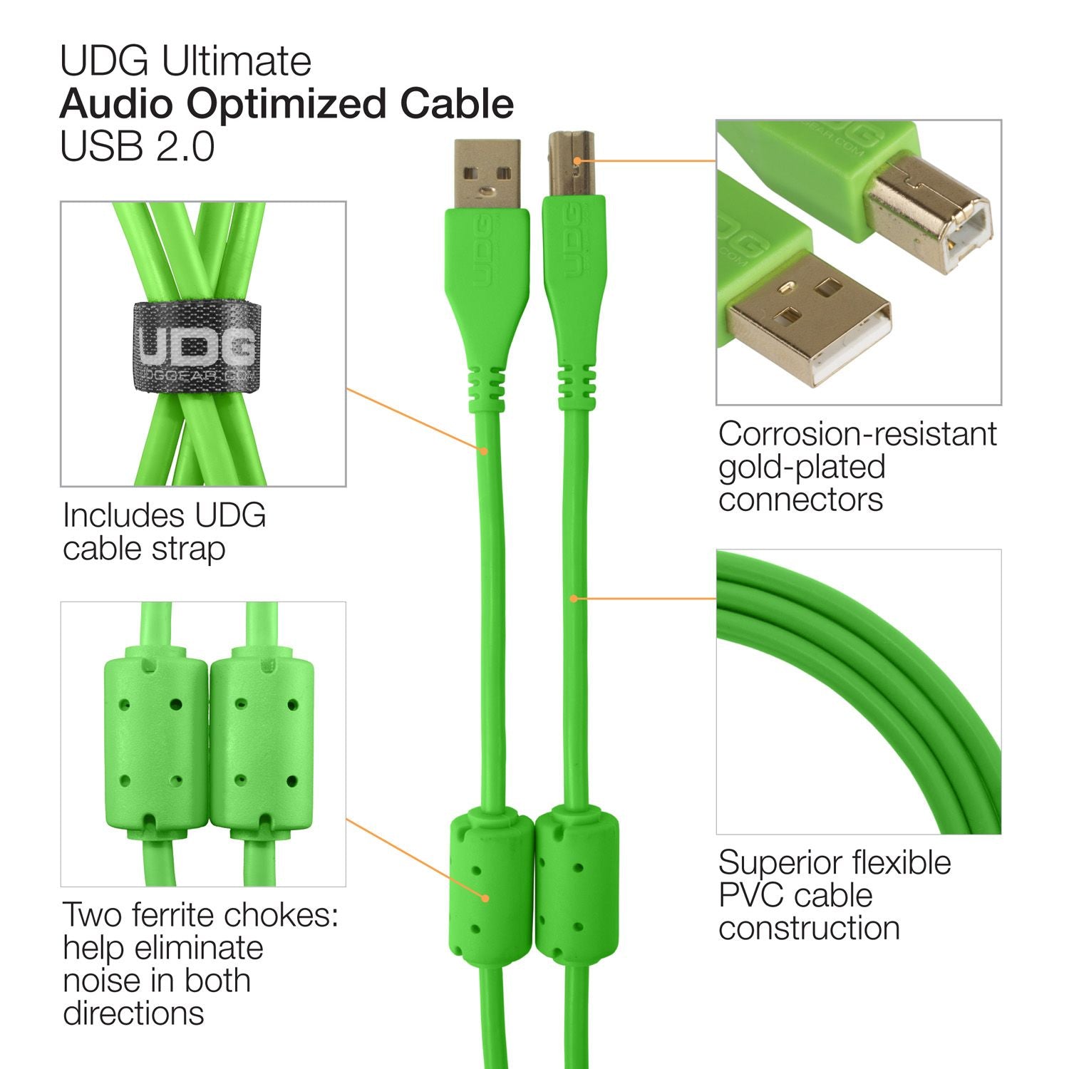 U95005GR - UDG Ultimate Audio Cable USB 2.0 A-B Green Angled 2m