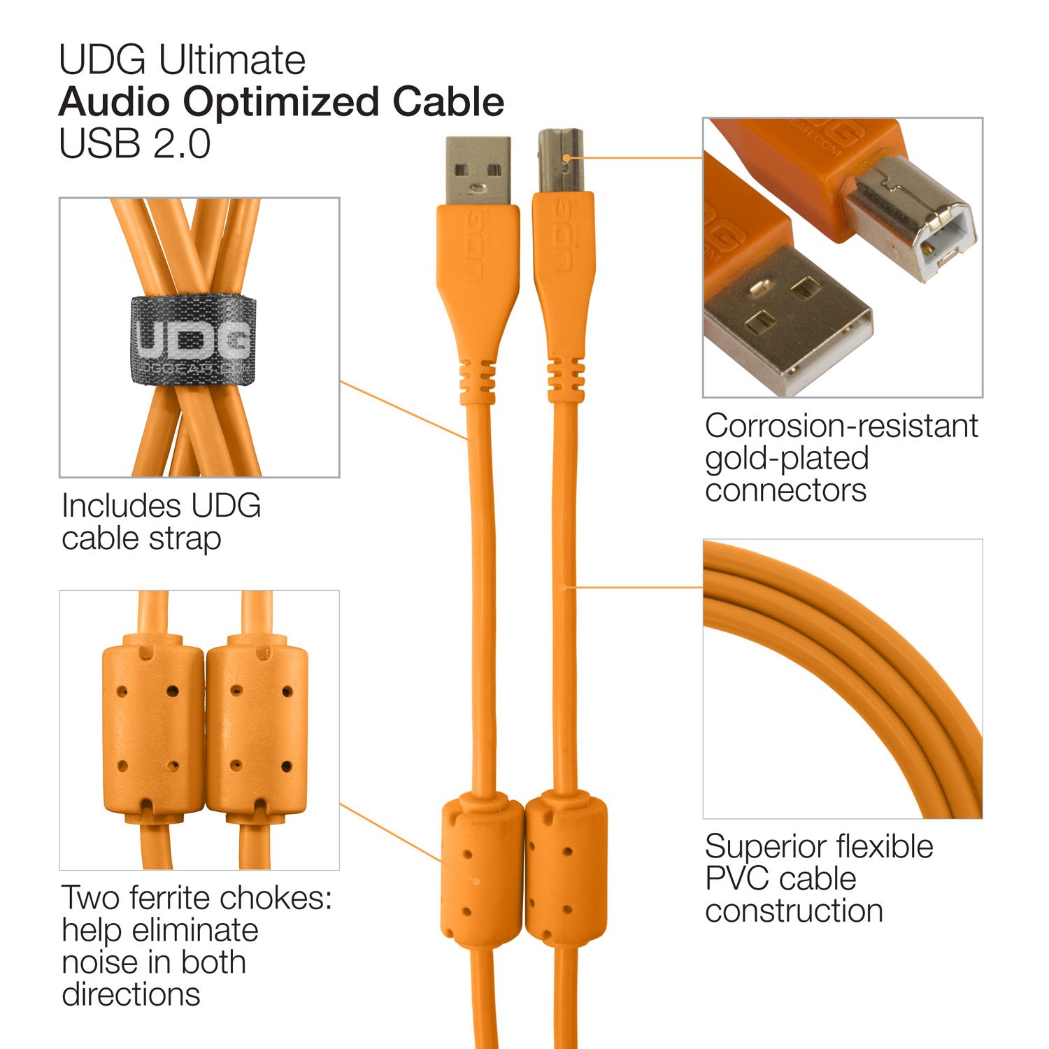 U95005OR - UDG Ultimate Audio Cable USB 2.0 A-B Orange Angled 2m